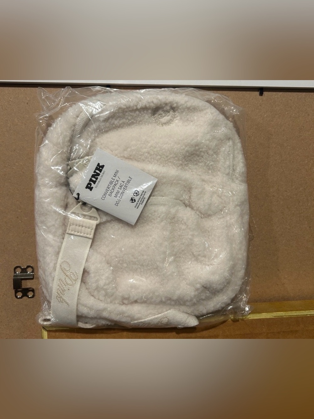 Victoria's Secret PINK White Fuzzy Sherpa Mini Convertible Bckpck.NWT in plastic